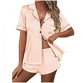 thumbnail image 1 of Voncos Silk Pajamas for Women Short Sleeve Sleepwear 2 Piece Sets Satin Tops and Shorts Outfit New Arrivals- Pink, 1 of 7