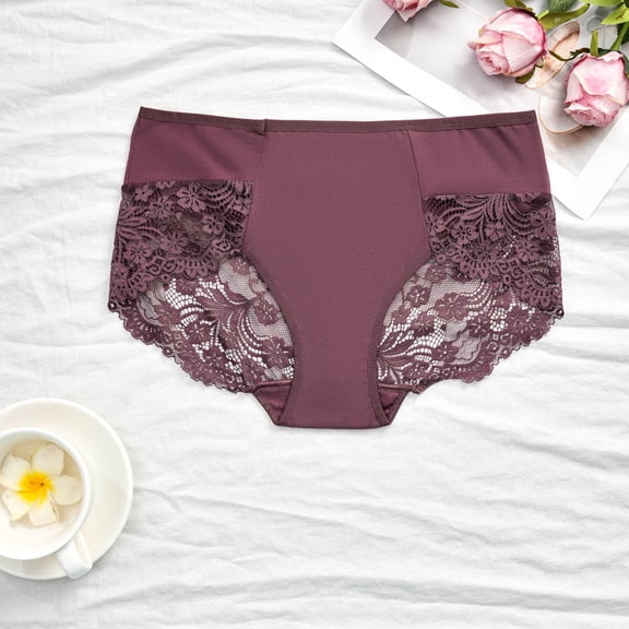 Voncos Soft Crotch Plus Size Womens Lace Hipster Panties - Purple Mid-Waist Stretchy Polyester Spandex Underwear, Inclusive Sizes XL-XXXXL,Size 3XL