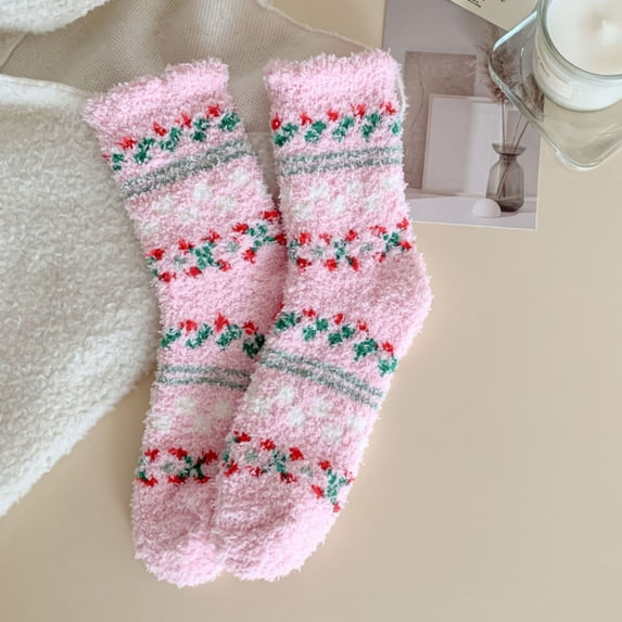 Voncos Soft Plush Pink Socks for Women - Cozy Warm Non-Slip Fuzzy Socks, Nylon Spandex Blend One Size Fits Most for Indoor Lounge Sleep