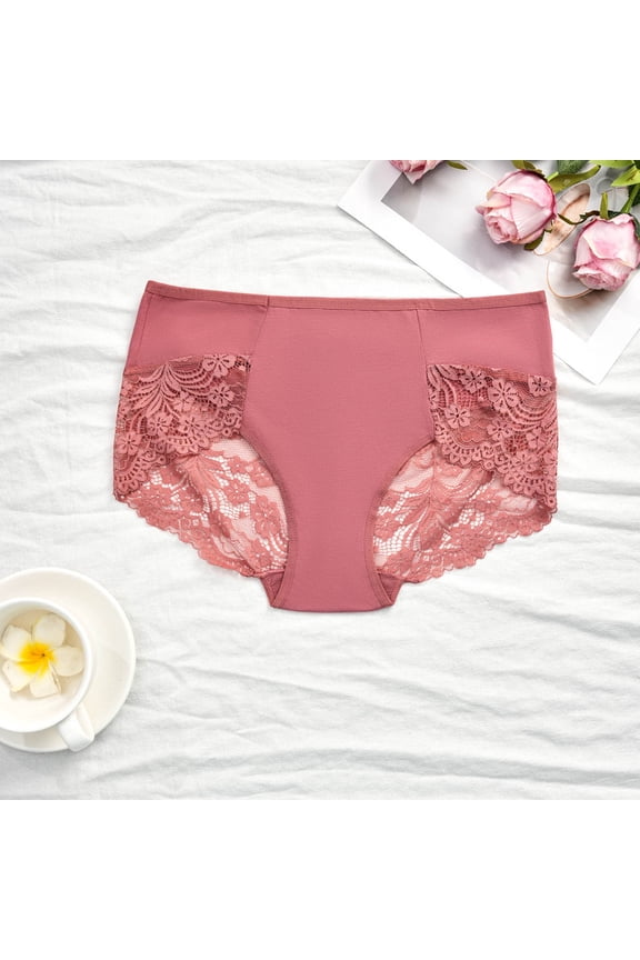 Stretchy Lace Womens Plus Size Hipster Panties - Pink Mid-Waist Polyester Spandex Underwear, Soft Crotch, Inclusive Sizes XL-XXXXL,Size 3XL