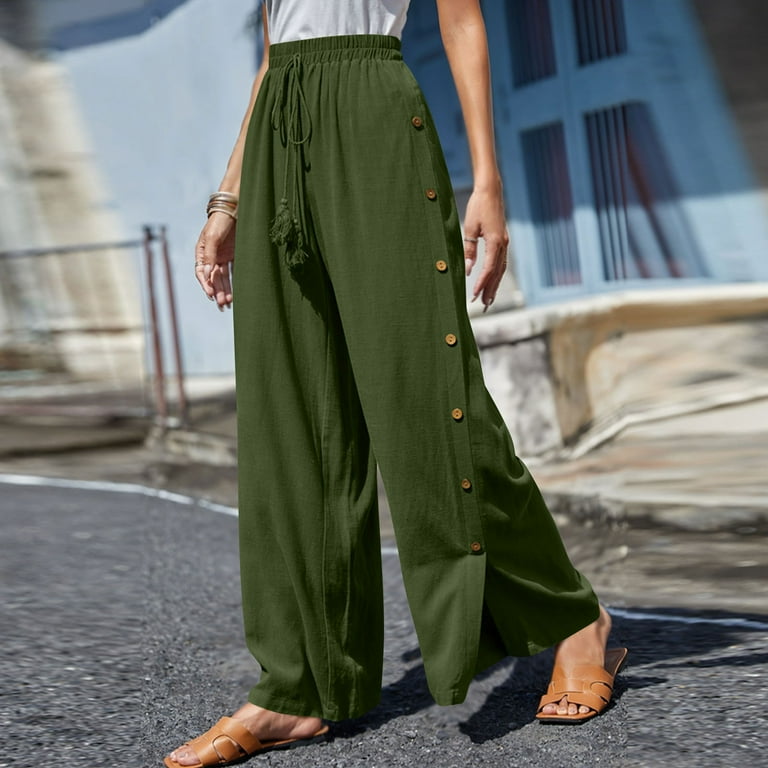 Voncos Summer Pants Women Casual Pants High Waist Solid Color