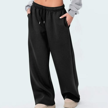 Voncos Fleece Lined Sweatpants Women Warm Plush Wide Leg Pants Elastic High Waisted Trousers Clearance