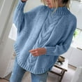thumbnail image 1 of Voncos Sweater for Women Warm Cable Knit Sweater for Fall Winter High Neck Long Sleeve Tops Blue M, 1 of 5