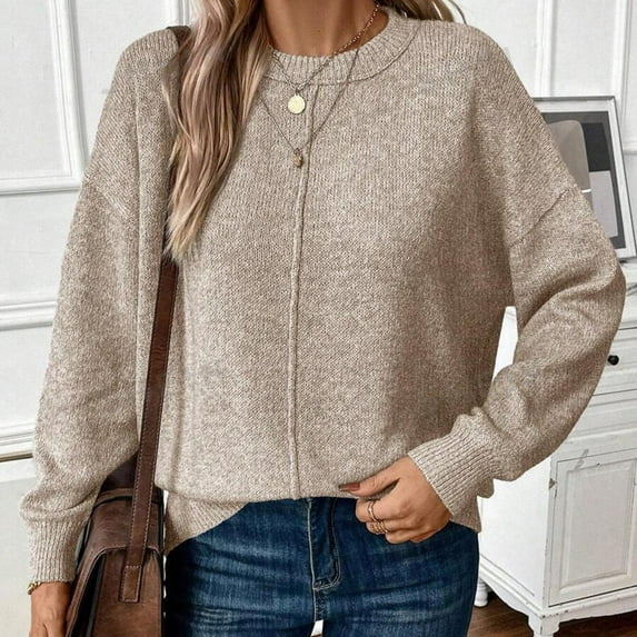 VONCOS Sweaters for Women Fall Winter Warm Knit Sweaters Warm Long Sleeve Pullover Tops Beige XL