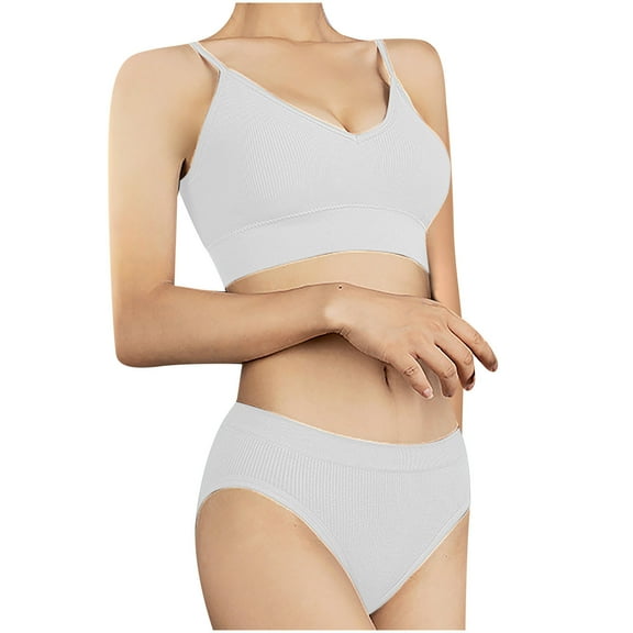 Voncos Underwear Sets for Women Backing Sling Traceless Sexy Gathering Bras and Underpants Seamless Large Size Lingerie Set White Size M