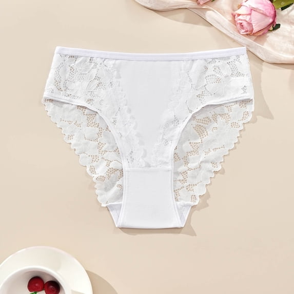 Voncos White Plus Size Womens Lace Underwear - Stretchy 95% Polyester 5% Spandex Floral Lace Panties with Breathable Crotch (XL-XXXXL),Size 2XL