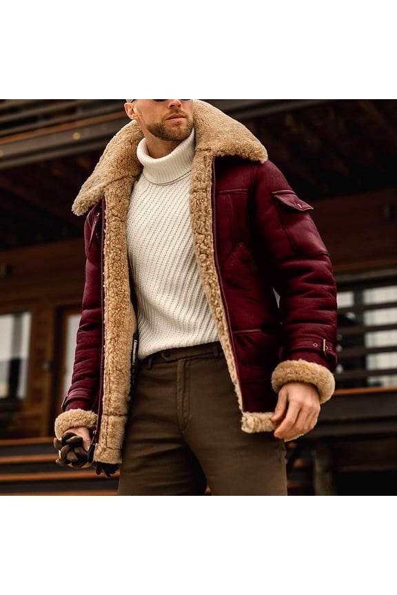 Winter Coat for Men Warm Faux Fur Coat Outerwear Plush Fleece Jacket Suede Jackets with Pockets Christmas Gift Red 5XL