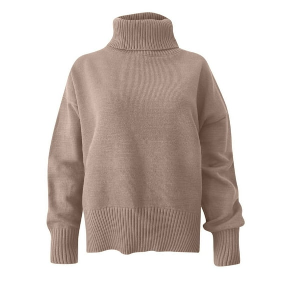 Voncos Women Turtleneck Sweaters - Casual Pullover on Clearance Turtleneck Loose Womens Sweaters Tops Khaki Size L