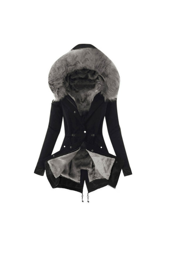Women Winter Coat Faux Fur Coat Warm Plush Fleece Jacket Hooded Overcoat Cleanrance