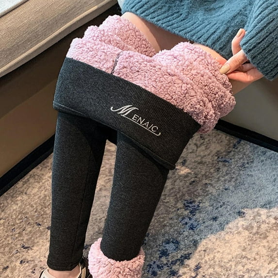 Voncos Women's Black Fleece Lined Leggings Size L - High Waisted Warm Stretchy for Fall Winter Casual Daily Wear & Loungewear