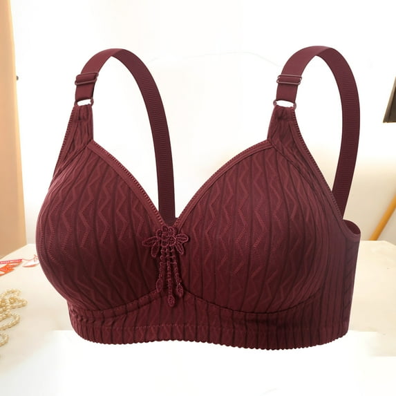 Voncos Women's Comfortable Wireless Bra - Everyday Full Coverage, Moderate Support Soft Fabric, Inclusive Size S, Wine Color