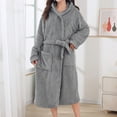 thumbnail image 1 of Voncos Women's Hooded Plush Bathrobe - Soft Long Sleeve Fleece Robes with Belted Pockets, Cozy Loungewear for Home, All-Season Comfort Loose Gray S-M, 1 of 5