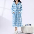 thumbnail image 1 of Voncos Women's Plaid Bathrobe -Warm Plush Hooded Long Robes with Pockets, Belted Stretchy Loungewear, Cozy Durable Home & Post-Shower Robe Blue S-M, 1 of 3
