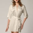 thumbnail image 1 of Voncos Women's Satin Kimono Robe -3/4 Sleeves Knee Length Silk-Like Nightgown, Soft Friendly Loungewear,Machine Washable Beige L, 1 of 3