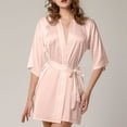 thumbnail image 1 of Voncos Women's Satin Kimono Robe -3/4 Sleeves Knee Length Silk-Like Nightgown, Soft Friendly Loungewear,Machine Washable Pink M, 1 of 3