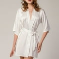thumbnail image 1 of Voncos Women's Satin Kimono Robe -3/4 Sleeves Knee Length Silk-Like Nightgown, Soft Friendly Loungewear,Machine Washable White 2XL, 1 of 3