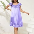 thumbnail image 1 of Voncos Women's Satin Nightgown -Lace Trim Ruffled Neck Short Flutter Sleeves Sleep Dress Soft Lightweight Sleepwear for Sleep & Lounge Purple S-M, 1 of 3
