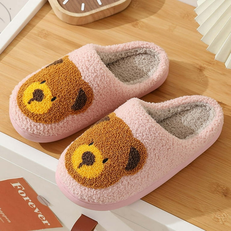 Voncos Women's Slippers Sale- Womens Mens Fall Winter Plush Warm Slippers  Cute Cartoon Home Cotton Slipper Clearance Shoes Pink 9-9.5