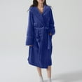 thumbnail image 1 of Voncos Women's Soft Plush Bathrobe with Pockets, Warm Thickened Long Flannel Robe, Shawl Collar Belted Loungewear Blue S-M, 1 of 3