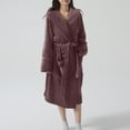 thumbnail image 1 of Voncos Women's Soft Plush Bathrobe with Pockets, Warm Thickened Long Flannel Robe, Shawl Collar Belted Loungewear Brown S-M, 1 of 4