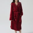thumbnail image 1 of Voncos Women's Soft Plush Bathrobe with Pockets, Warm Thickened Long Flannel Robe, Shawl Collar Belted Loungewear Red S-M, 1 of 3