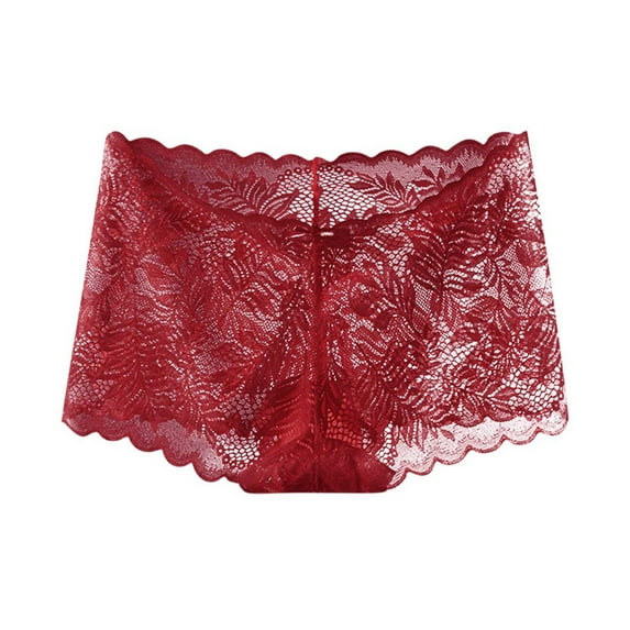 Voncos Women’s Wine Sensual Lace Boyshorts - Stretch Scalloped Edge Underwear, Comfortable Non-Restrictive Feminine Lingerie (S-XL),Size S