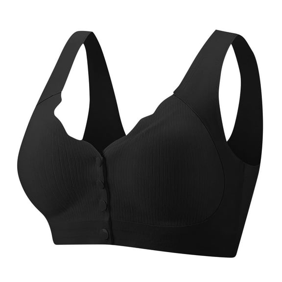 Voncos Women's Wireless Front Closure Bra - Plus Size L Comfortable Soft Cup with Wide Straps, Breathable Stretchy Everyday Sleep Loungewear Bra Black
