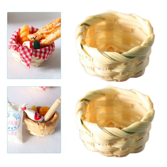 Phenofice 2Pcs Mini Baskets Assorted Color Synthetic Material Decoration for Mini Furniture Use