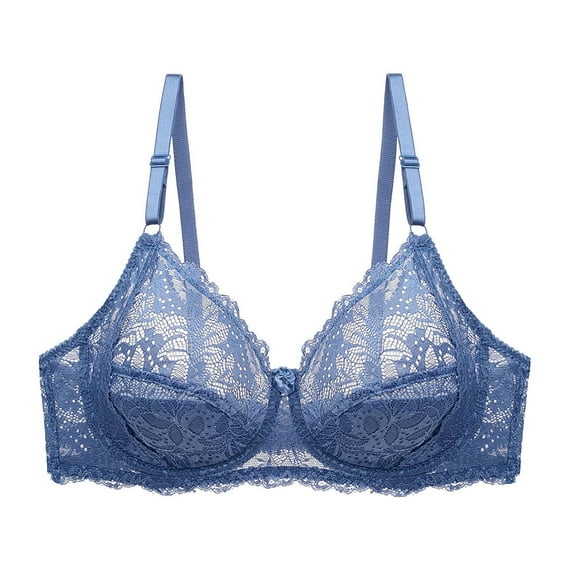 Voncos Womens Bras with Underwire Plus Size Gathering Push Up Lace Solid Color Underwear Daily Bra Blue Size M