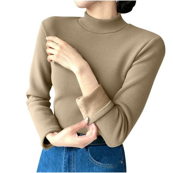 VONCOS Womens Long Sleeve Tops Warm Plush Fleece Tops Turtleneck Fall Winter Pullover Tops