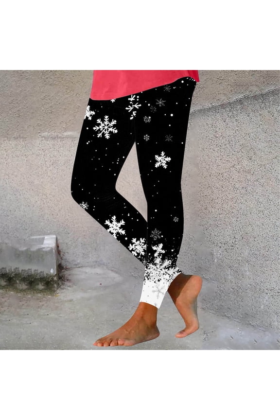 Womens Multicolor Snowflake Print Leggings -Skinny Fit, Cozy Soft Stretchy for Winter Holiday, Daily Wear & Lounging L,Size L