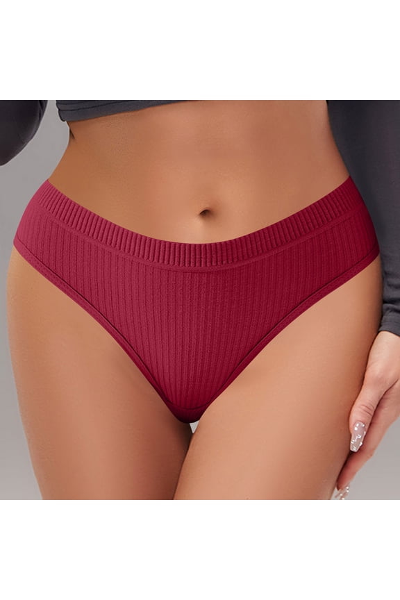 Womens No Dig Wide Waistband Cheeky Thong - Wine Ribbed Nylon Spandex, Breathable Stretchy Seamless Everyday Underwear for Women,Size XS