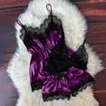 thumbnail image 1 of Voncos Womens Pajamas Sets On Sale- Women V-Neck Eyelash Lace Stain Camisole Pajamas Bowknot Shorts Set Purple XXL, 1 of 6