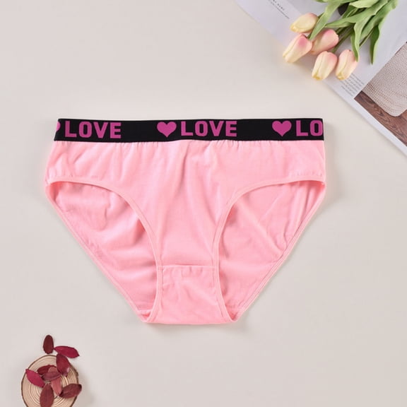 Voncos Womens Plus Size Cotton Panties, 100% Cotton Pink High/Medium Waisted Bikini Briefs, XL-XXXXXL, LOVE & Heart Waistband, Soft Breathable Non-Slip Underwear,Size 3XL