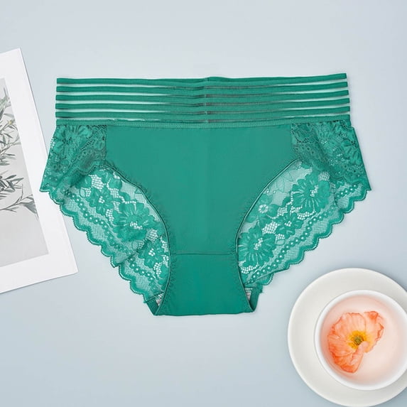 Voncos Womens Plus Size Green Lace Panties - High Waisted Stretchy Briefs with Floral Lace & Elastic Waist,Size 4XL