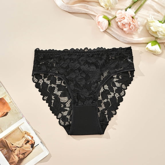 Voncos Womens Plus Size Lace Underwear - Black, Comfortable Breathable Stretch Panties with Scalloped Edge, 1XL-4XL,Size 3XL