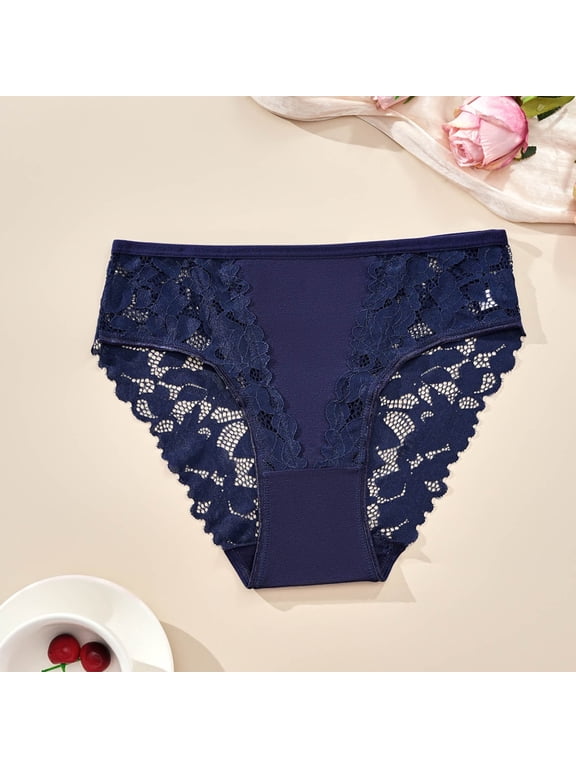 Womens Plus Size Navy Lace Panties - 95% Polyester 5% Spandex Stretchy Floral Lace Underwear with Breathable Crotch (XL-XXXXL),Size 3XL