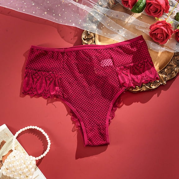 Voncos Womens Red Plus Size Lace Panties, Crisscross Back Butt Lifting, Stretchy Underwear (95% Polyester, XL-XXXXL),Size XL