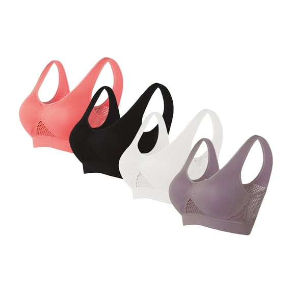 Voncos Womens Sports Bras Wirefree 4 Pack Bras for Women Seamless Yoga Bra with Pads Multicolor Size M
