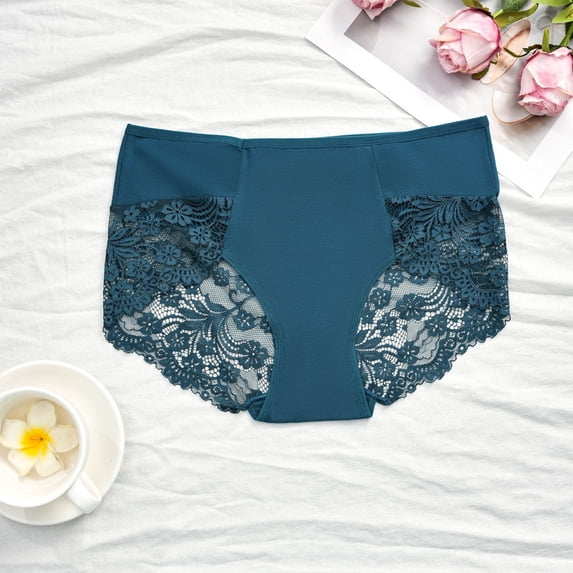 Voncos Womens Stretchy Plus Size Mid-Waist Lace Hipster Panties - Blue Soft Crotch Polyester Spandex Underwear, Inclusive Sizes XL-XXXXL,Size 2XL