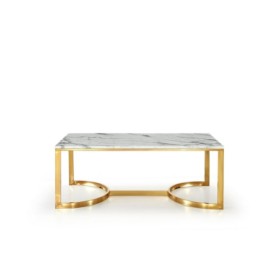 Vonda Gold Steel Base Rectangular Marble Coffee Table In Grey White
