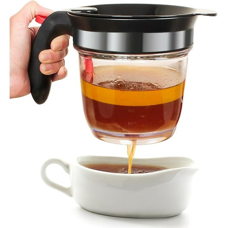 Vondior Best 4 Cups Gravy Separator and Fat Separator 32 Ounces Makes Healthier Gravy, Soup or Sauce Greasefree, 1 Liter Measuring Capacity