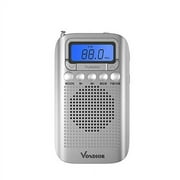 Vondior Digital AM FM Radio, 2 AAA Battery-Operated Radios, Alarm Clock Radio, Best Reception, and Longest Lasting Compact AM/FM Portable Radio Player, Stereo Headphone Socket, Silver