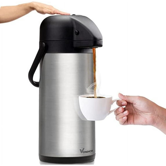 Vondior Large 85 oz Silver Thermal Hot Beverage Urn - Insulated Air Pot for Liquid Drink, Perfect for Back to School Supplies