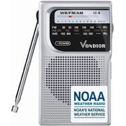 Vondior NOAA Weather Radio, Emergency AM/FM, Best Reception Long Lasting Transistor, 1.1 H, Silver