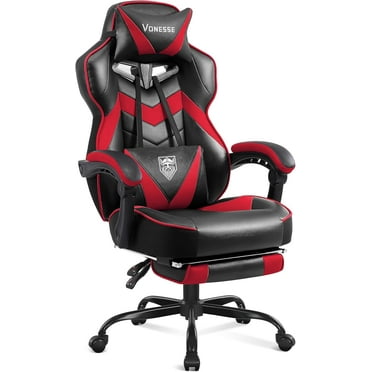 Vonesse Gaming Chair,Computer Chair with Footrest and Massage,Reclining Gaming Chairs for Adults,Big and Tall High Back Gamer Chair (Red/Black)