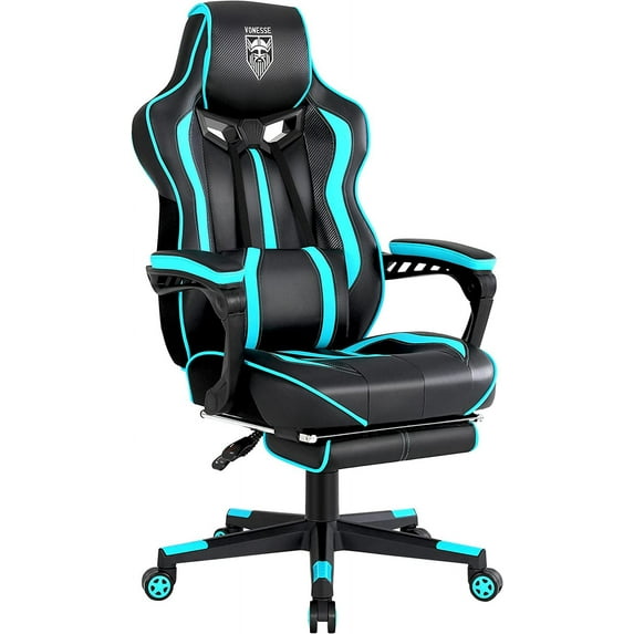 Vonesse Gaming Chairs for Adults, Gaming Chairs with Footrest and Massage, Reclining Computer Chair for Heavy People,Big and Tall Ergonomic Gamer Chair with Lumbar Pillow(Teal/Cyan)