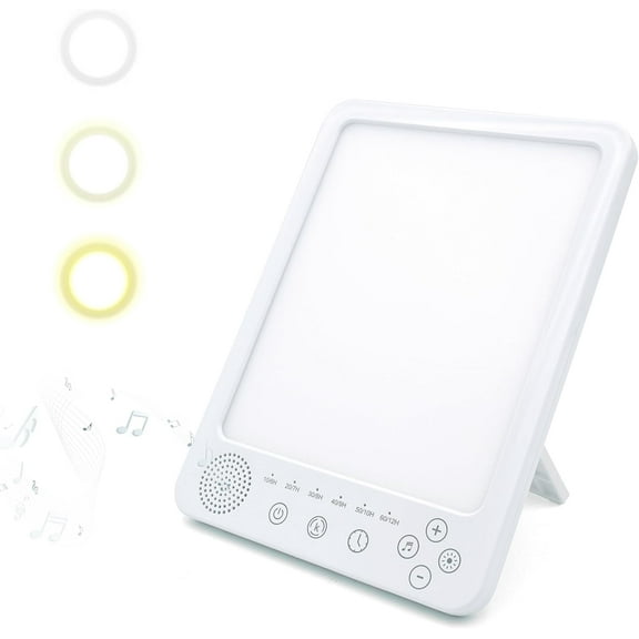 Vongem Light Therapy Lamp, UV-Free 10000Lux Simulated Sunlight Lamp, Touch Control with 3 Color and 5 Brightness Setting, 14 White Noises Machine Function with Countdown Timer for Home Office Outdoor