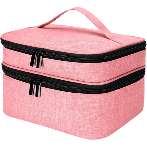 Vongem Nail Polish Organizer Case, Double-Layer Nail Polish Storage with Adjustable Dividers, Portable Nail Polish Bag for Nail Gel Nail Lamp and Manicure Tools Black