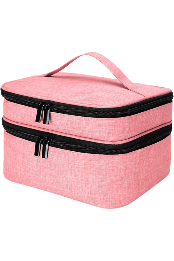 Nail Polish Organizer Case, Double-Layer Nail Polish Storage with Adjustable Dividers, Portable Nail Polish Bag for Nail Gel Nail Lamp and Manicure Tools Black